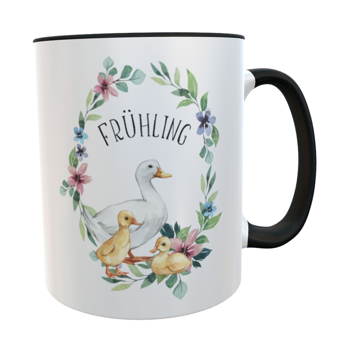 personaliesierte Tasse Ente Spring mit Blumen