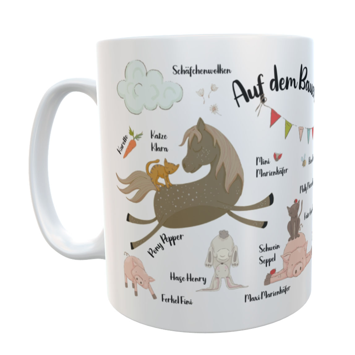 Kunststofftasse Bauernhof mit Namen