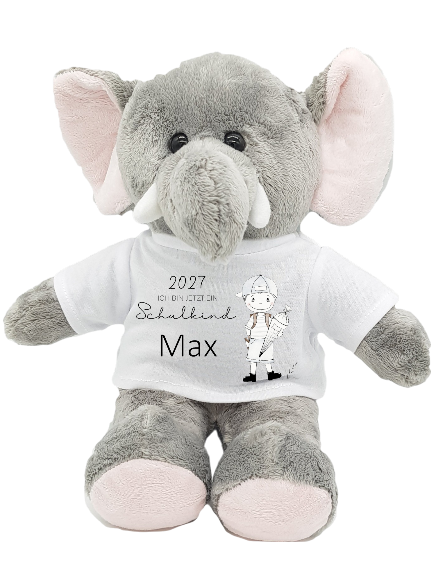 Flauschiger Elefant 'Schulkind' – Personalisiertes Kuscheltier, Glücksbringer und Ideales Geschenk zur Einschulung