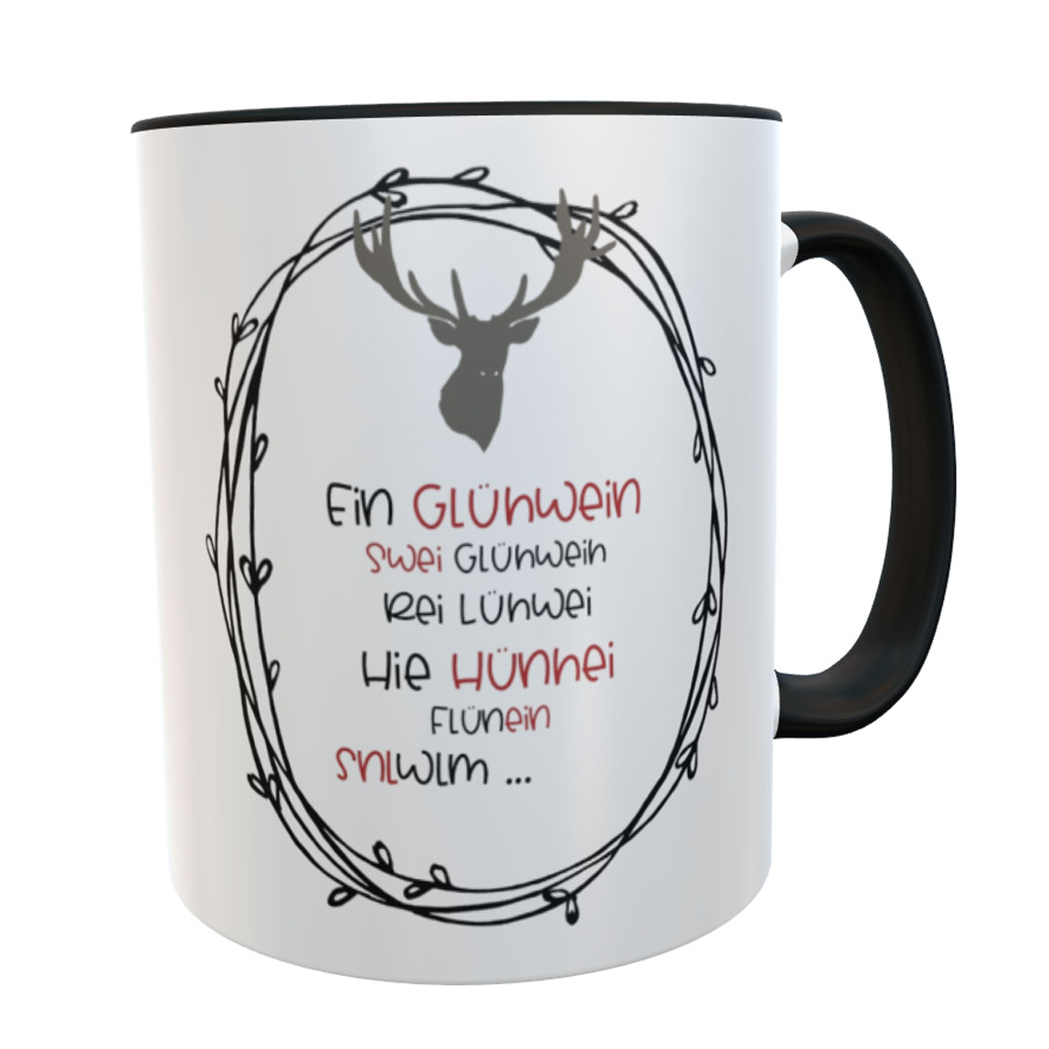 personalisierte schwarze Tasse Ein Glühwein... mit Elch