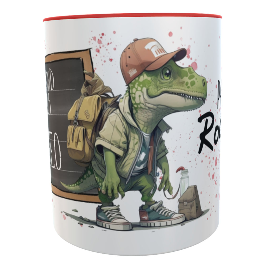 Schulkind 2026 - personalisierte Tasse Dino Pausenhof-Rocker