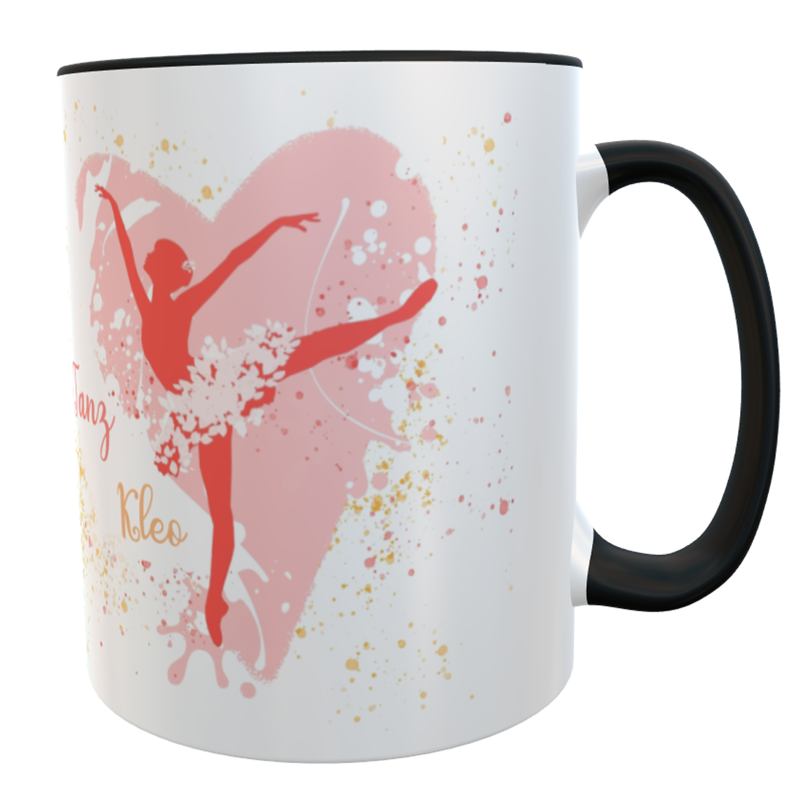 Tasse tanzende Ballerina Ballett - personalisiert Kaffeetasse schwarz/rosa Wunschname