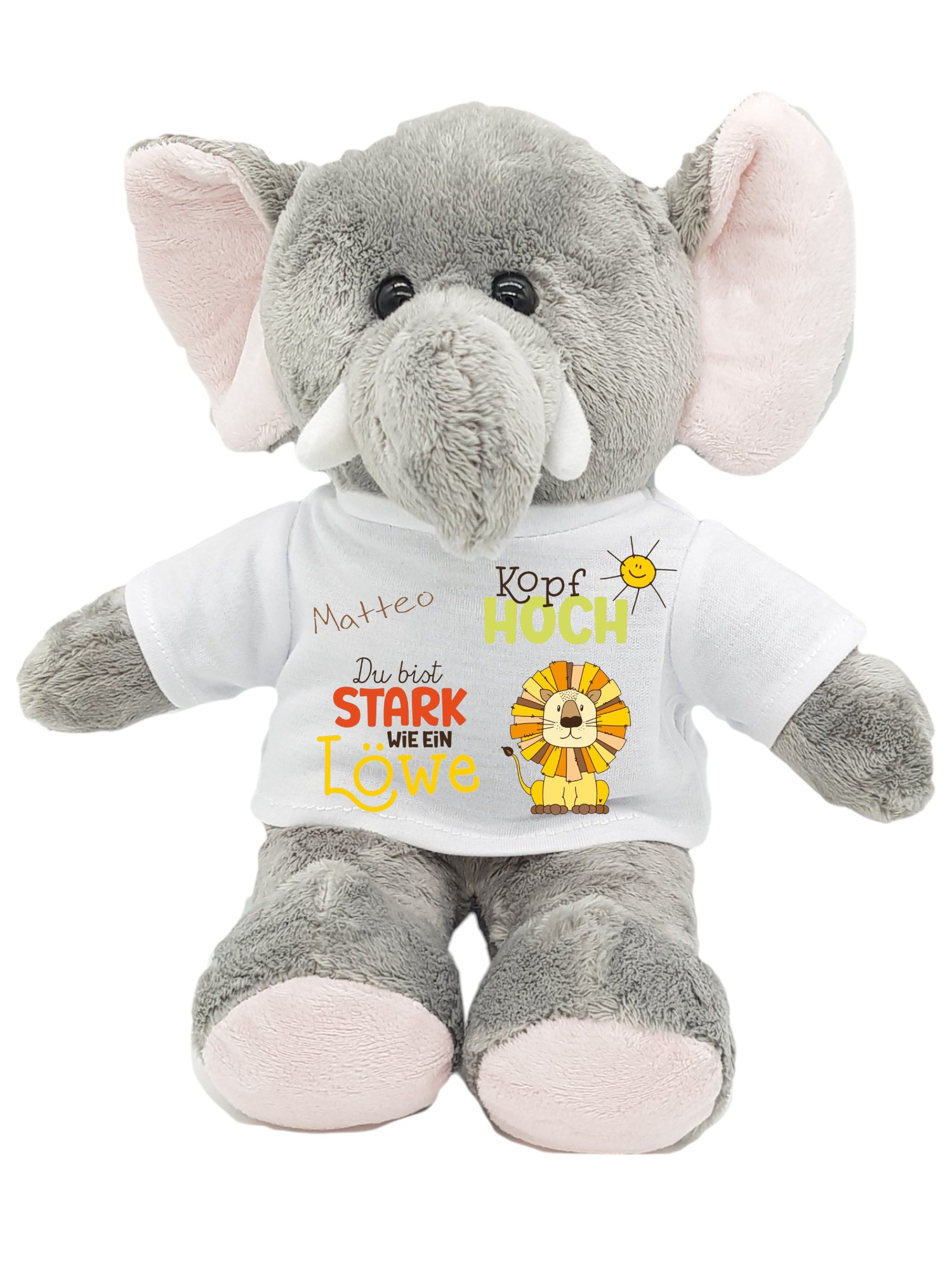Personalisiertes Kuscheltier Elefant – Mutmacher bei Krankheit – Name