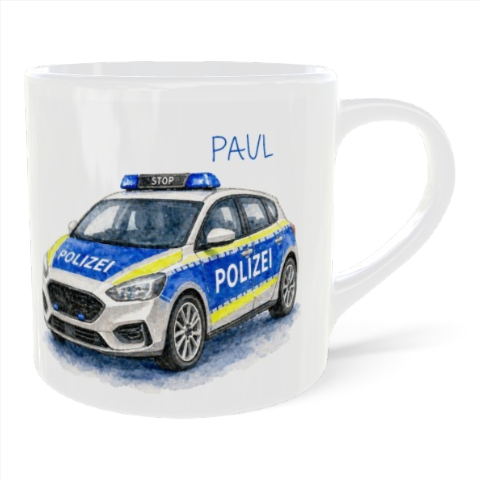 personalisierte Kinder-Kunststofftasse mit Polizeiauto 180ml