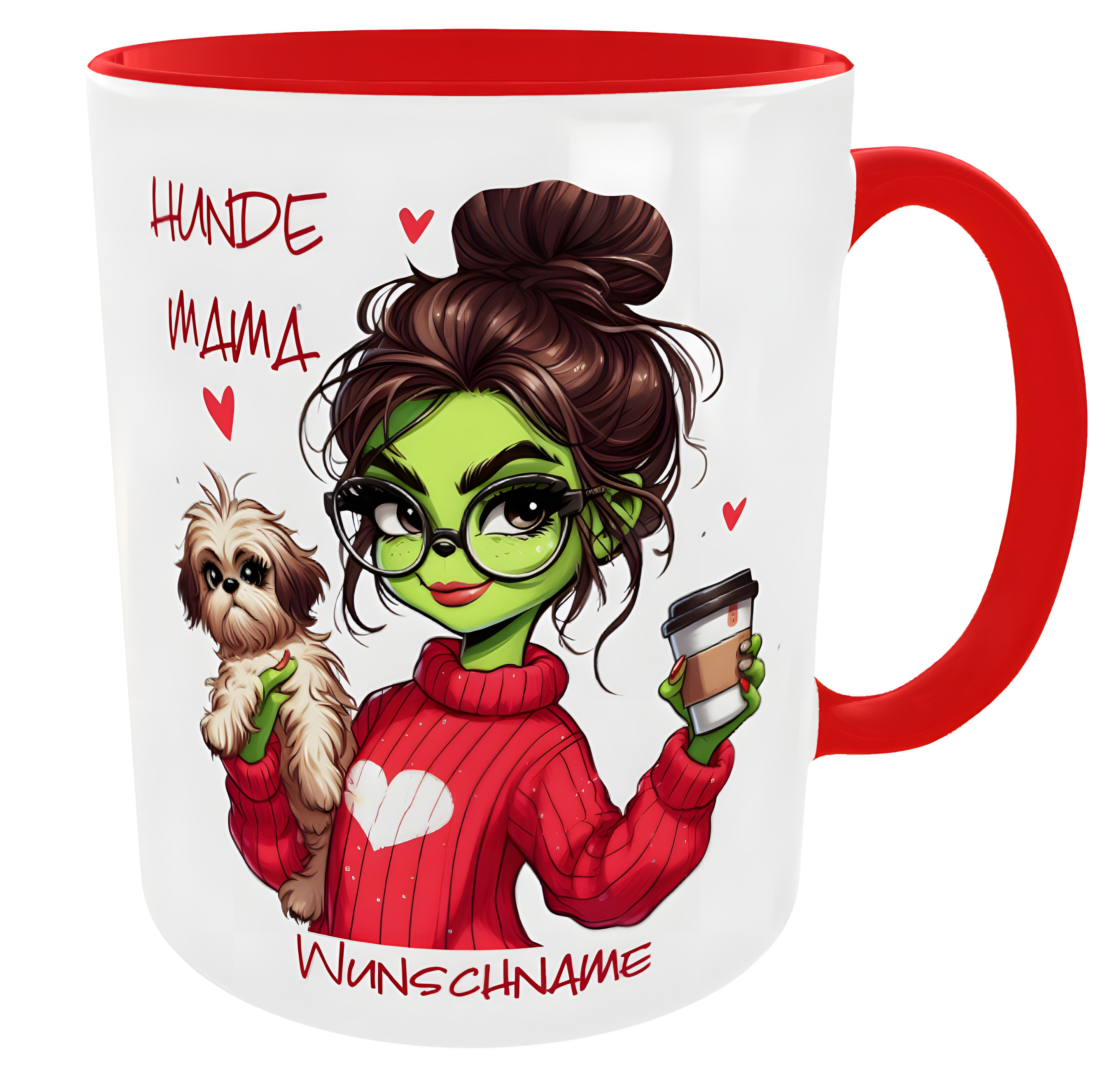 Kaffeetasse Bougie Hundemama mit Namen rot