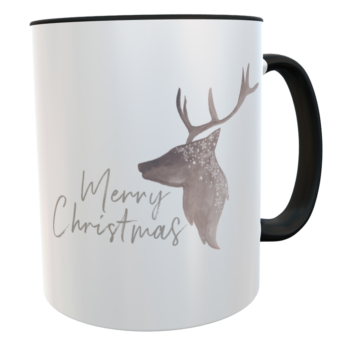 Weihnachtstasse Hirsch-Kopf mit Name Aquarell