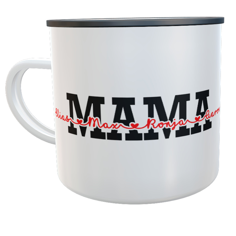 personalisierte Emaille-Blechtasse Muttertag Mama Kinder