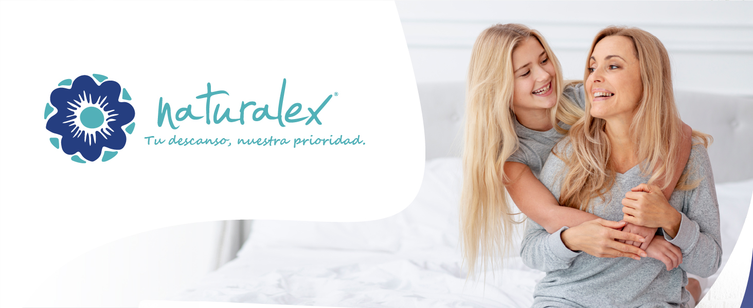 «Naturalex» con emblema floral azul y eslogan sobre fondo blanco