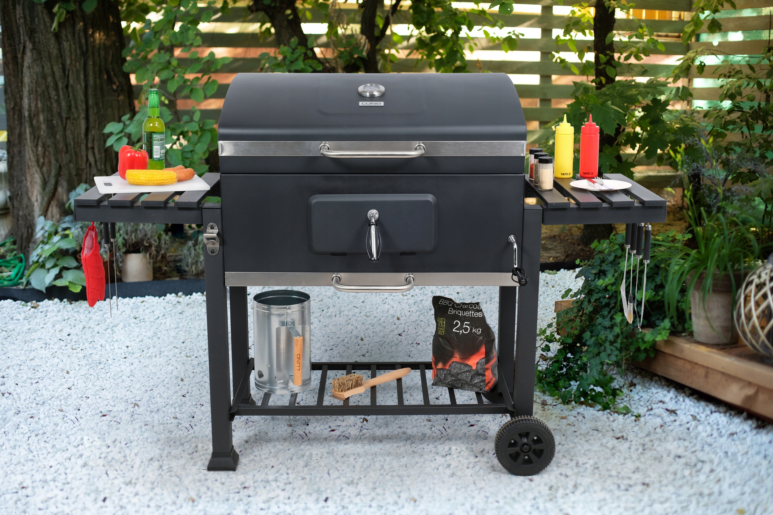 DUŻY GRILL WĘGLOWY XXL REGULOWANY ŻELIWNY RUSZT 78x42,5mm 3 PÓŁKI LUND Kod producenta LUND99917
