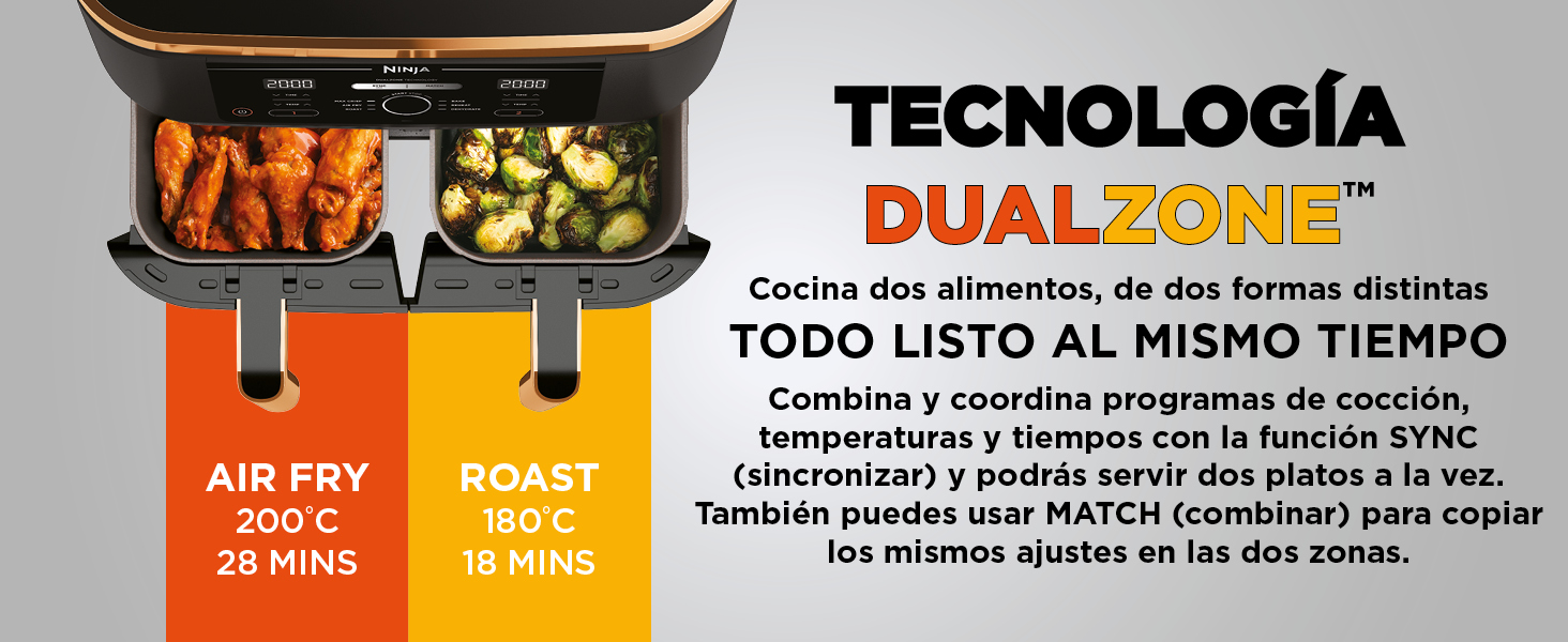 Ninja Foodi MAX Freidora de aire con compartimento doble en cobre y negro, AF400EUCP
