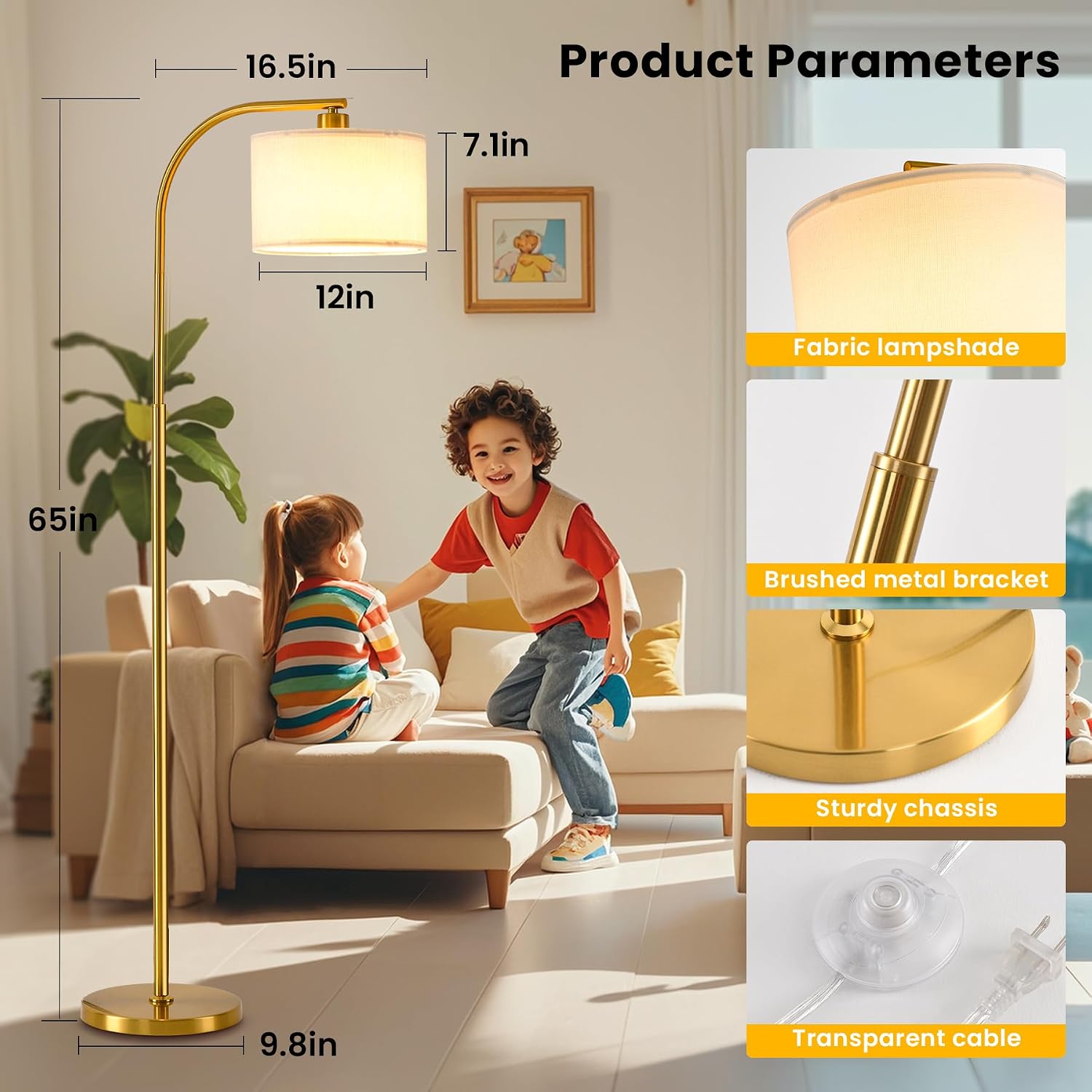 Modern Arched Floor Lamp with Fabric Shade
