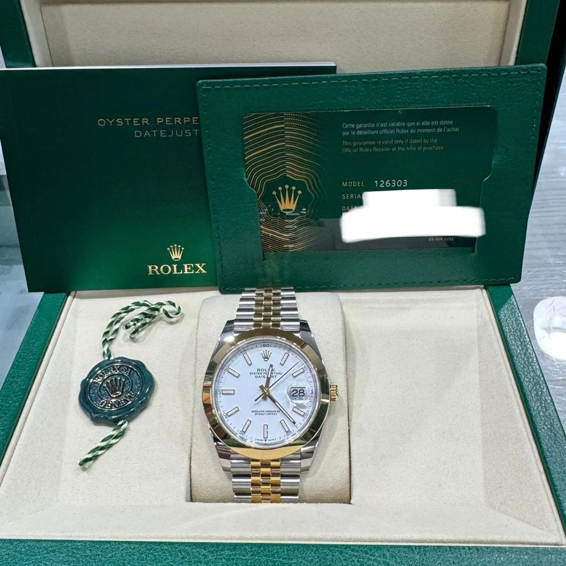 Rolex Datejust 41 mm 126303 White Index Oyster Stahl und Gelbgold Herrenuhr