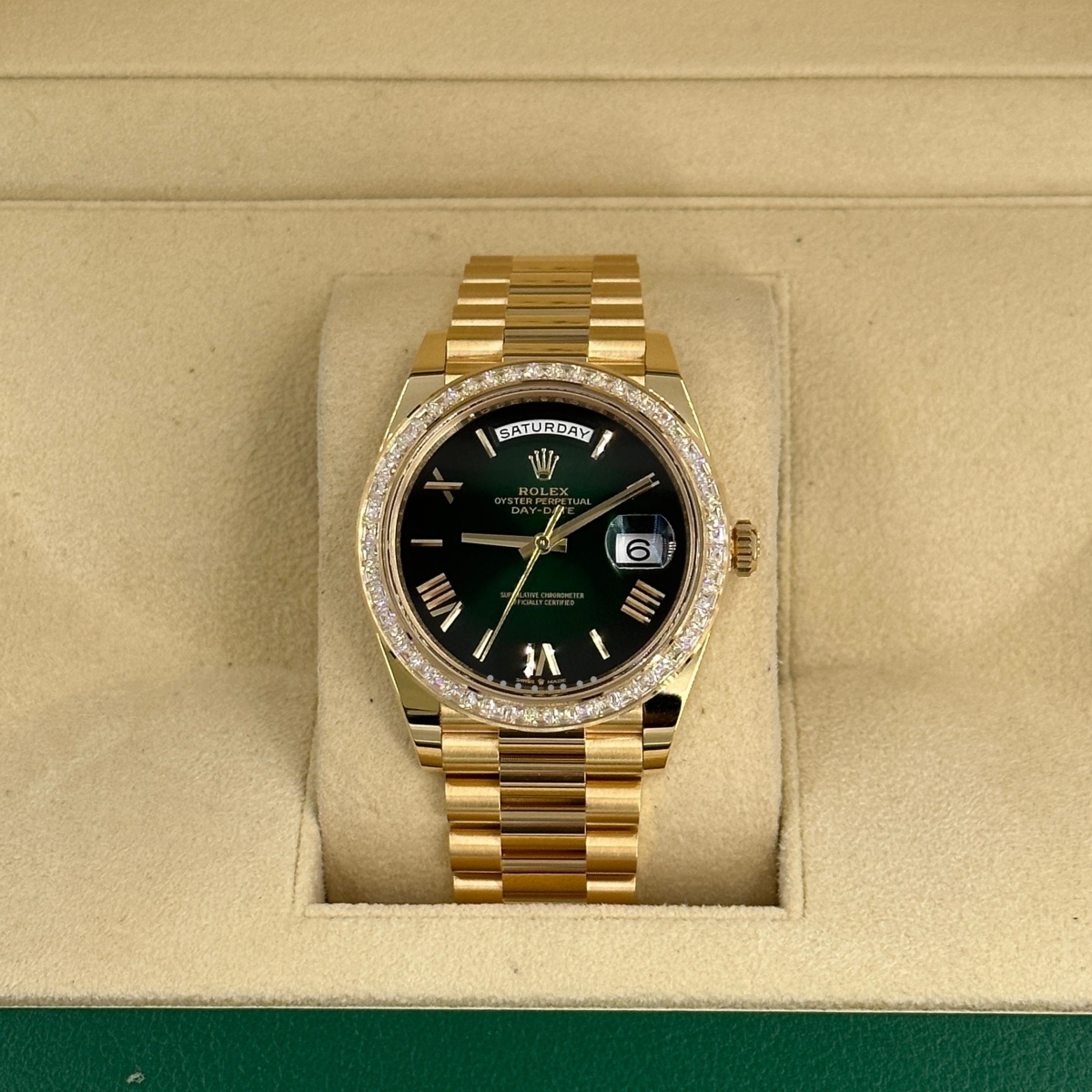 Rolex Day-Date 40 mm 228398TBR-0042 Präsident-Uhr mit grünem Ombré-Zifferblatt