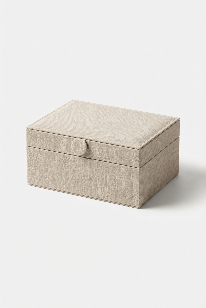 Minimalist linen jewelry storage box with three layers