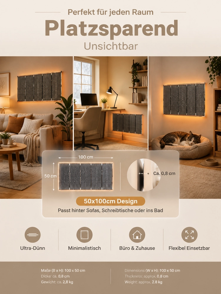 Graphen Infrarot Wandheizung🔥 | A+++ Energiesparend | Ohne Bohren ☀️ | Nur 1 kWh pro Nacht | 20 Min. Schnellaufheizung🏠