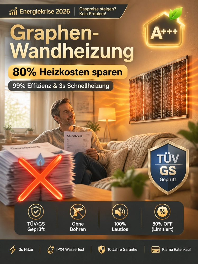 Graphen Infrarot Wandheizung🔥 | A+++ Energiesparend | Ohne Bohren ☀️ | Nur 1 kWh pro Nacht | 20 Min. Schnellaufheizung🏠