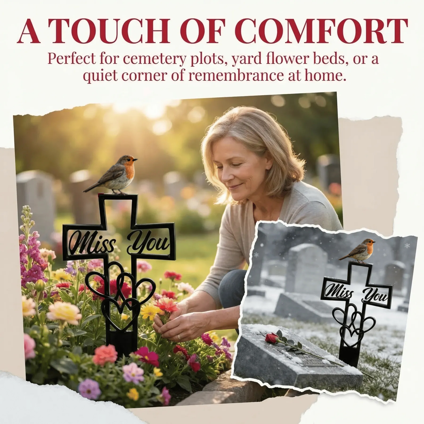 🐦 In Loving Memory – Metal Grave Marker for Your Loved One ✝️💖