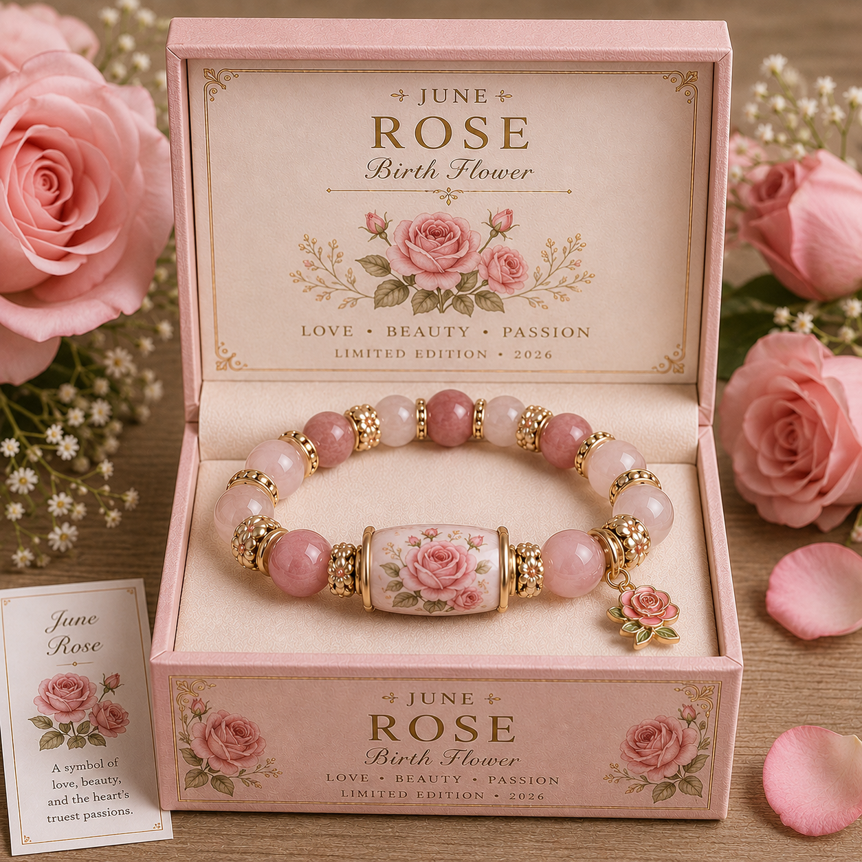 Birth Flower Charm Bracelet Gift Box – Personalized Monthly Flower Jewelry Collection (January–December Edition)