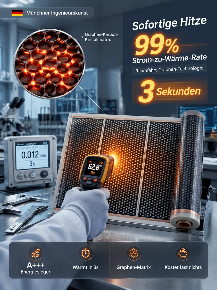 Graphen Infrarot Wandheizung🔥 | A+++ Energiesparend | Ohne Bohren ☀️ | Nur 1 kWh pro Nacht | 20 Min. Schnellaufheizung🏠