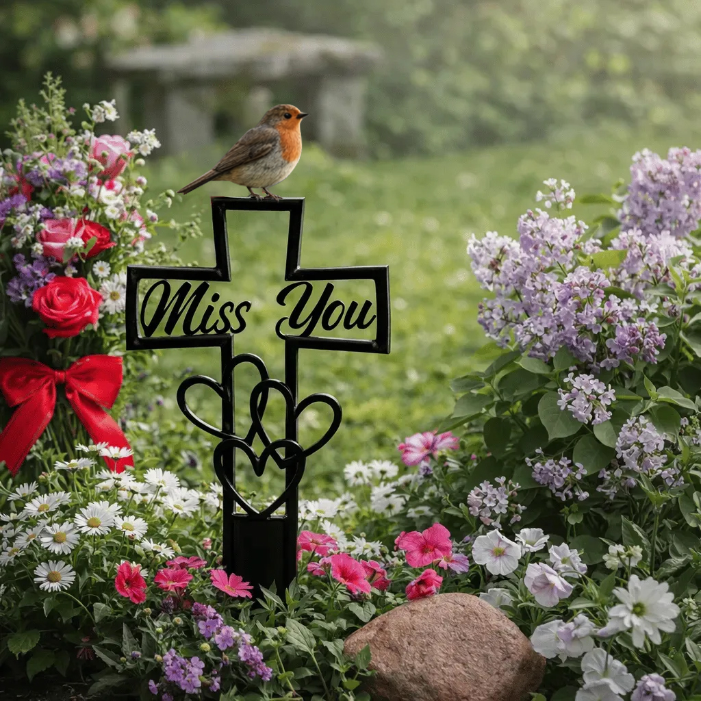 🐦 In Loving Memory – Metal Grave Marker for Your Loved One ✝️💖
