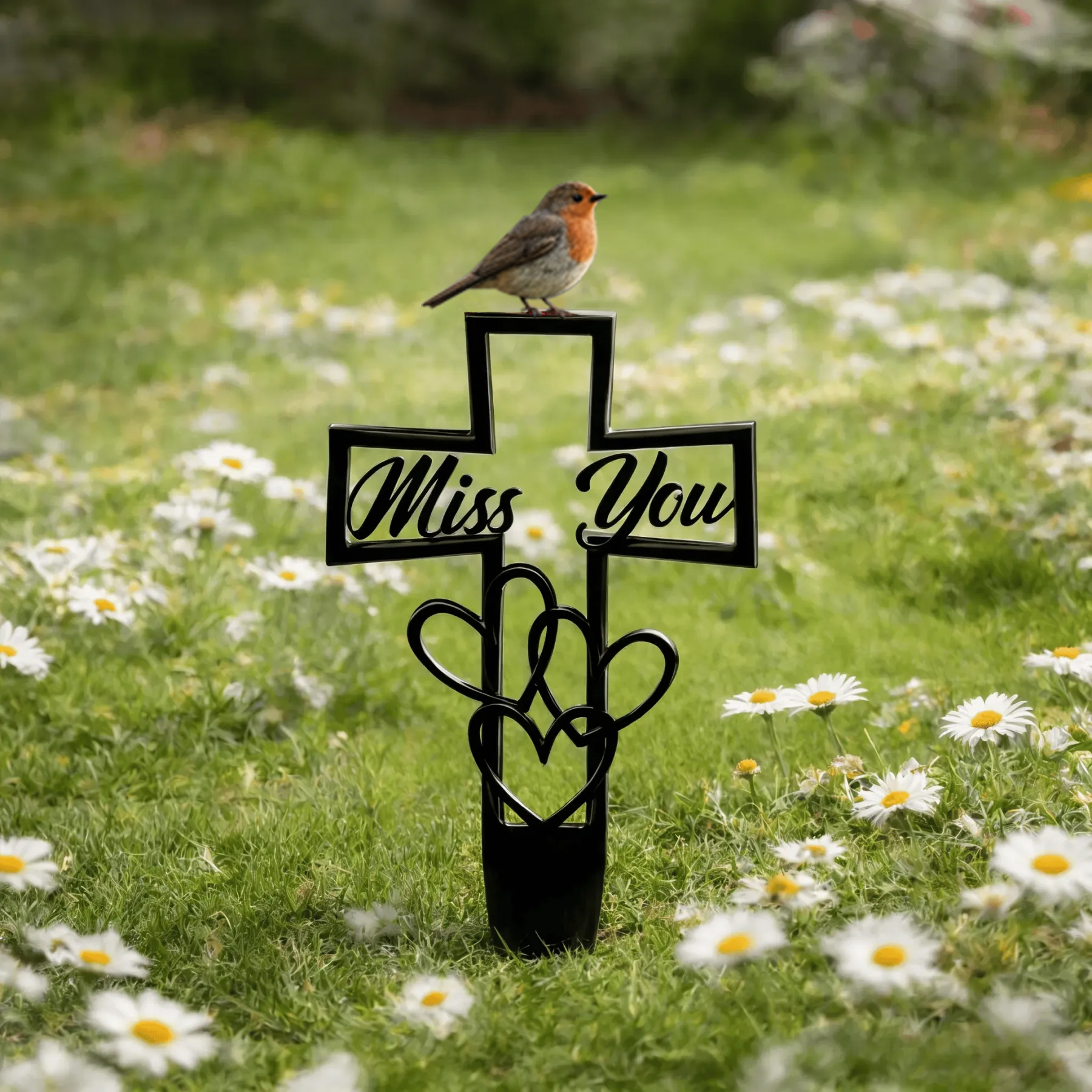 🐦 In Loving Memory – Metal Grave Marker for Your Loved One ✝️💖
