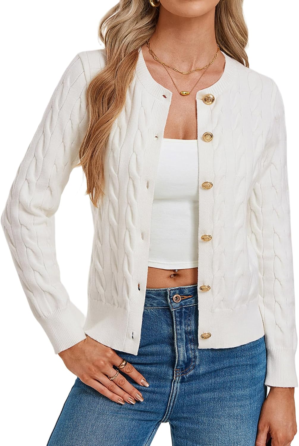 Womens Button Up Cable Knit Cardigan Sweaters Fall Outfits 2026