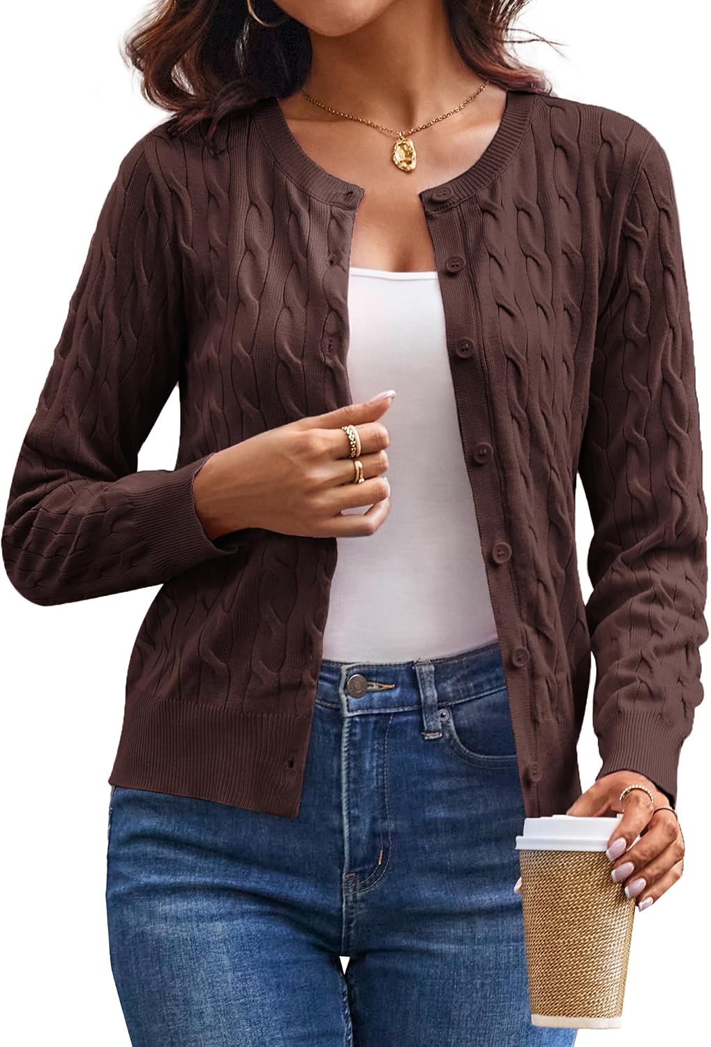 Cable Knit Cardigan Sweaters for Women Lightweight Fall Outfits