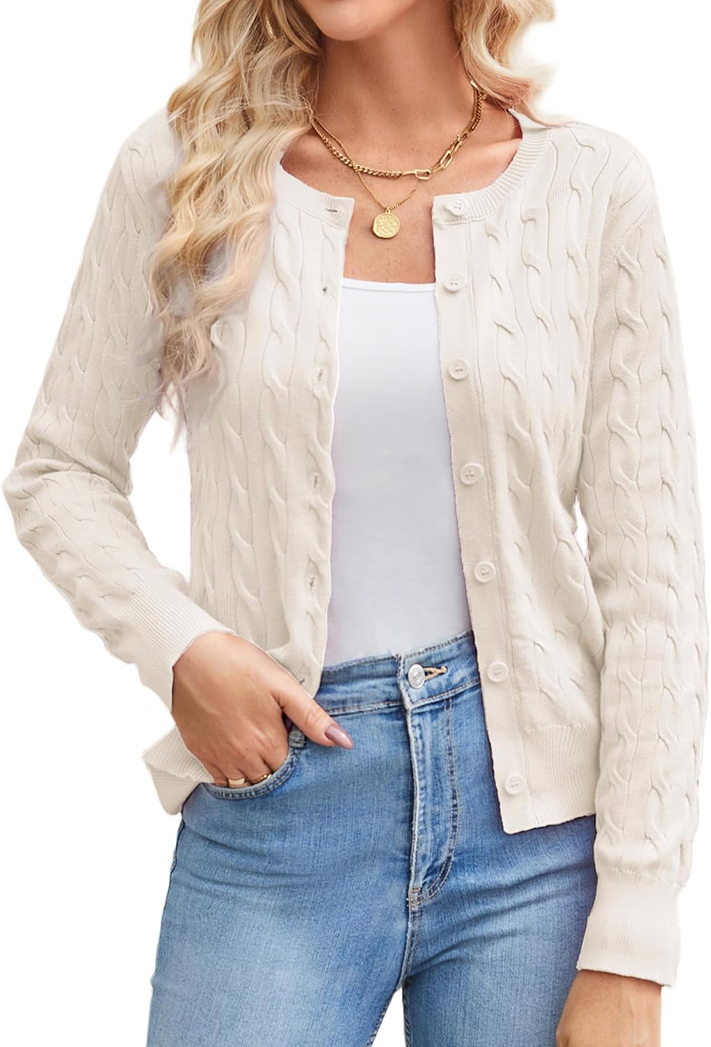 Cable Knit Cardigan Sweaters for Women Lightweight Fall Outfits