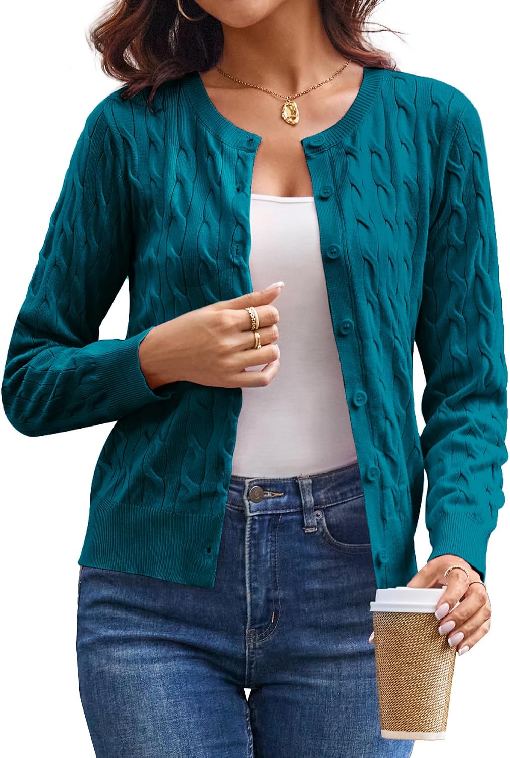 Cable Knit Cardigan Sweaters for Women Lightweight Fall Outfits