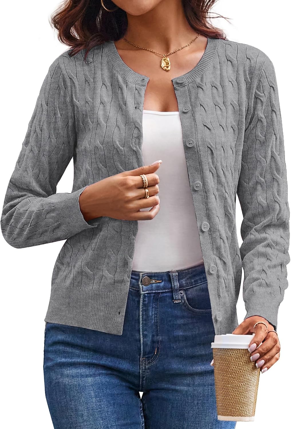 Cable Knit Cardigan Sweaters for Women Lightweight Fall Outfits