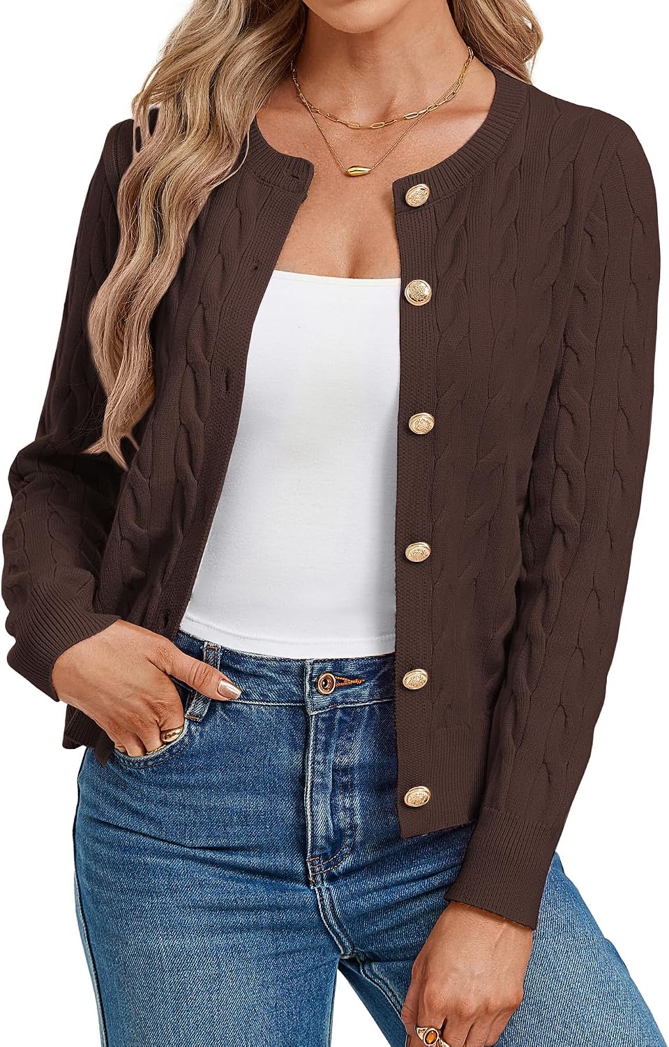 Womens Button Up Cable Knit Cardigan Sweaters Fall Outfits 2026