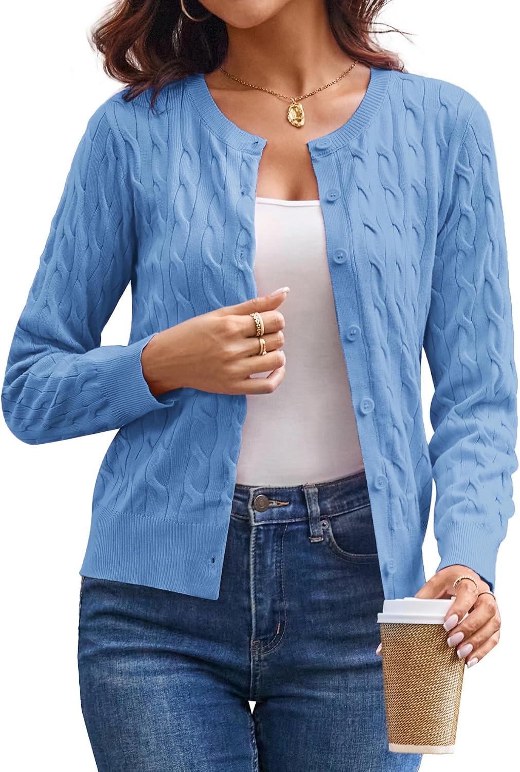Cable Knit Cardigan Sweaters for Women Lightweight Fall Outfits