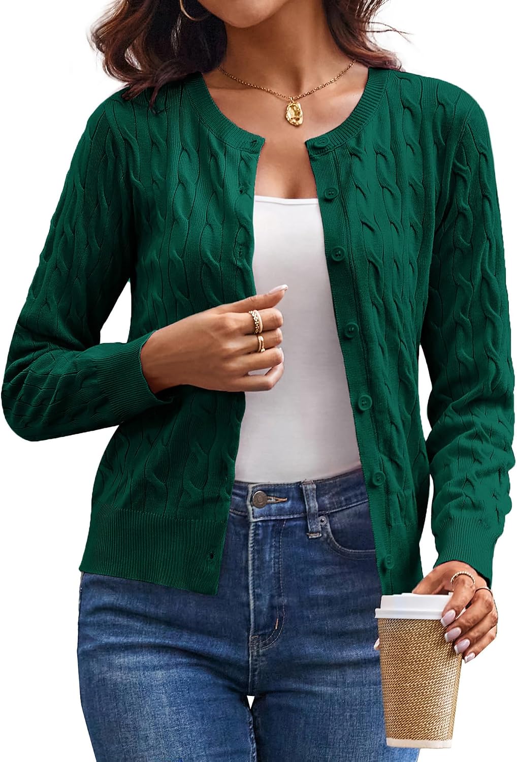 Cable Knit Cardigan Sweaters for Women Lightweight Fall Outfits