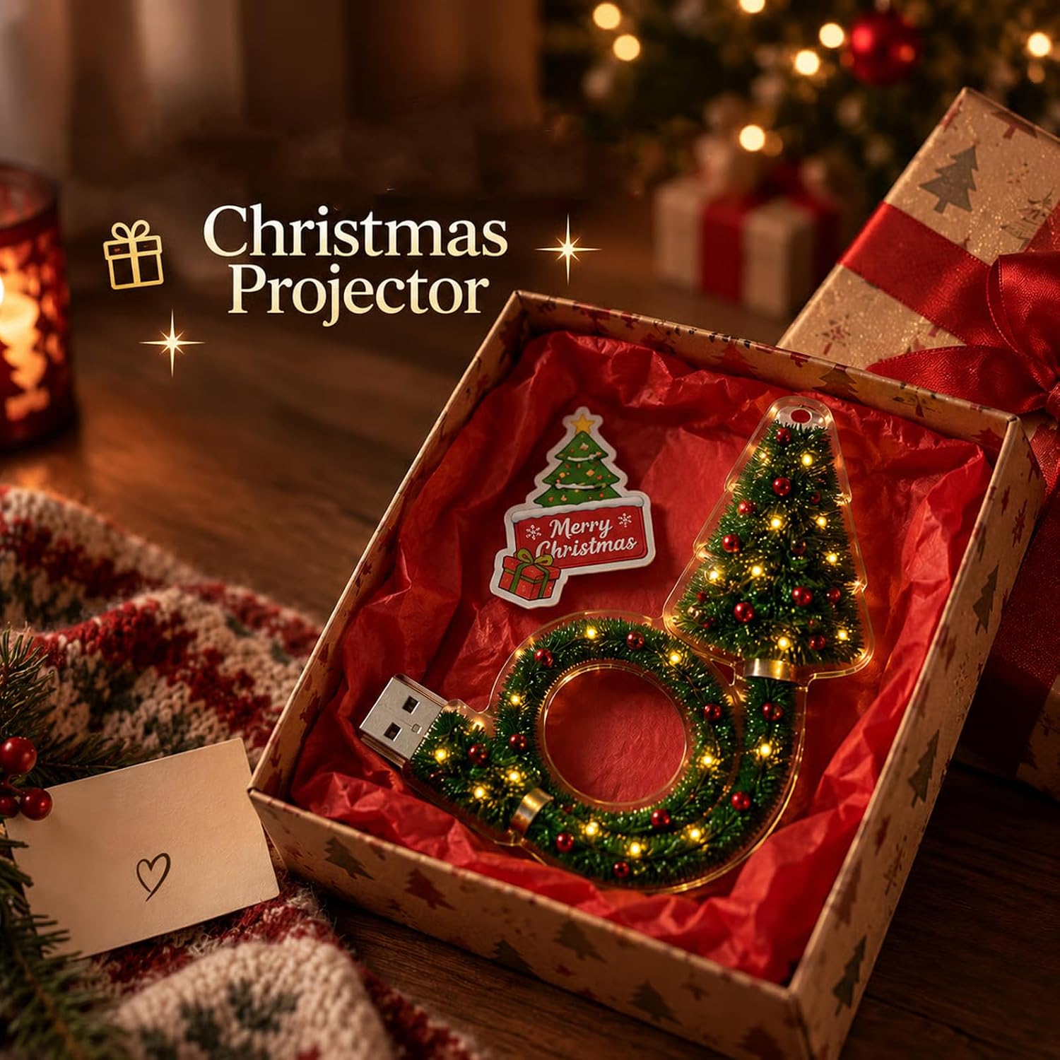 50% OFF!Christmas Projector Light, USB Mini Christmas Tree with 6+ Holiday Projection Designs