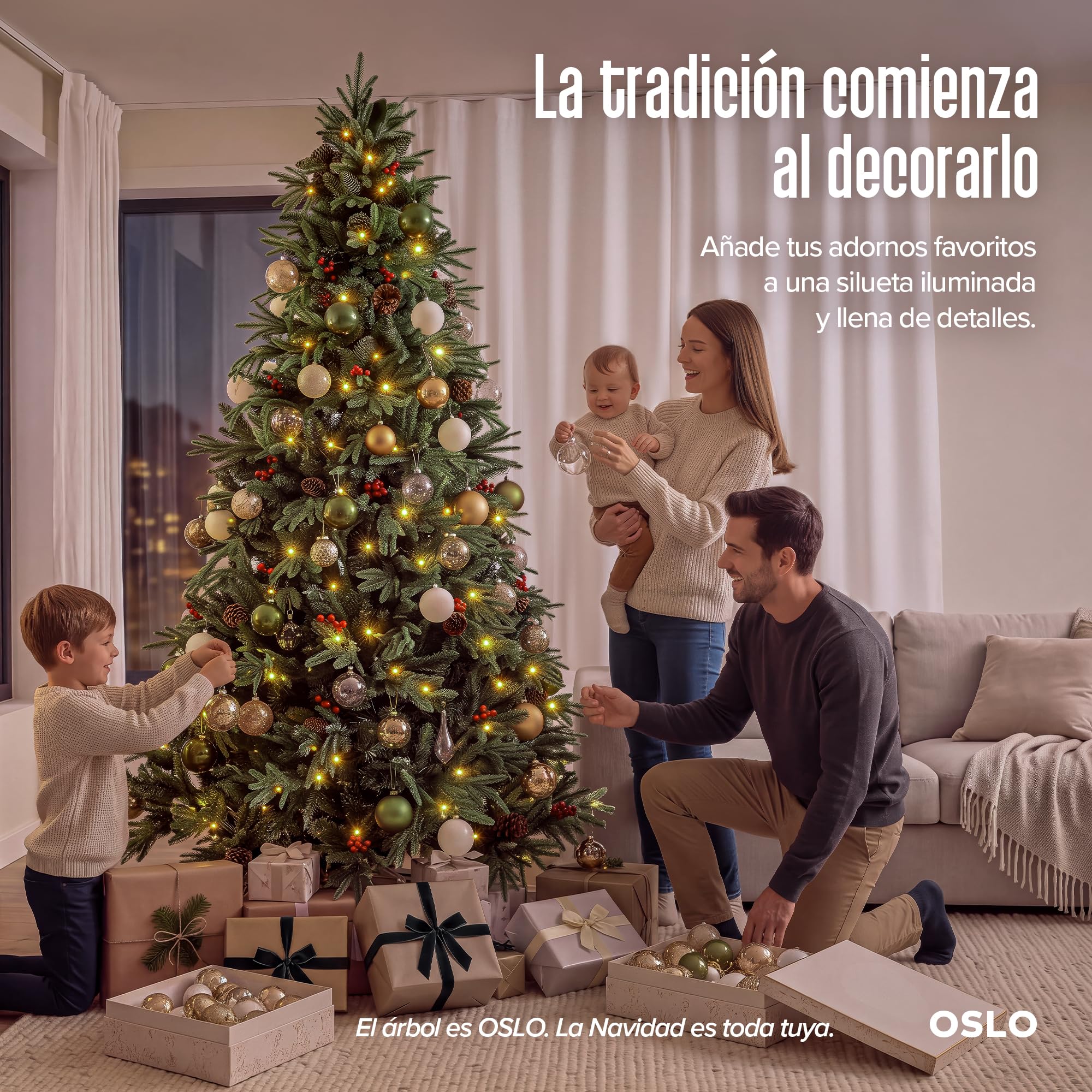 OSLO Árbol de Navidad Frondoso con Luces Integradas 2.5 m Verde