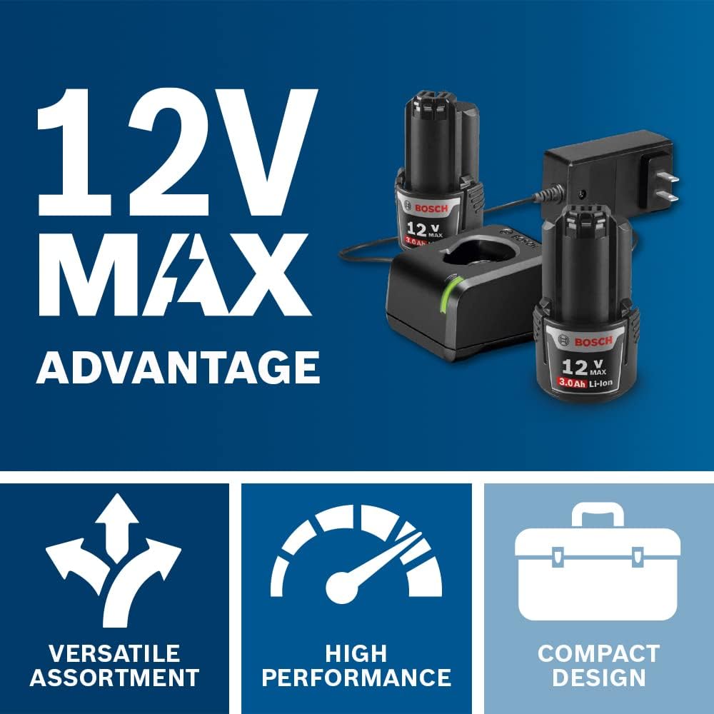 Bosch CLPK22-120 Kit combinado de 2 herramientas de 12 V máx. con Taladro/Atornillador de 3/8", Atornillador de impacto y (2) baterías de 2.0 Ah