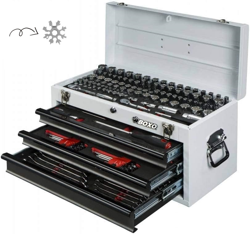 Boxo USA Heavy Duty 185 piezas métricas y SAE juego de herramientas con 3 cajones caja de transporte-herramienta