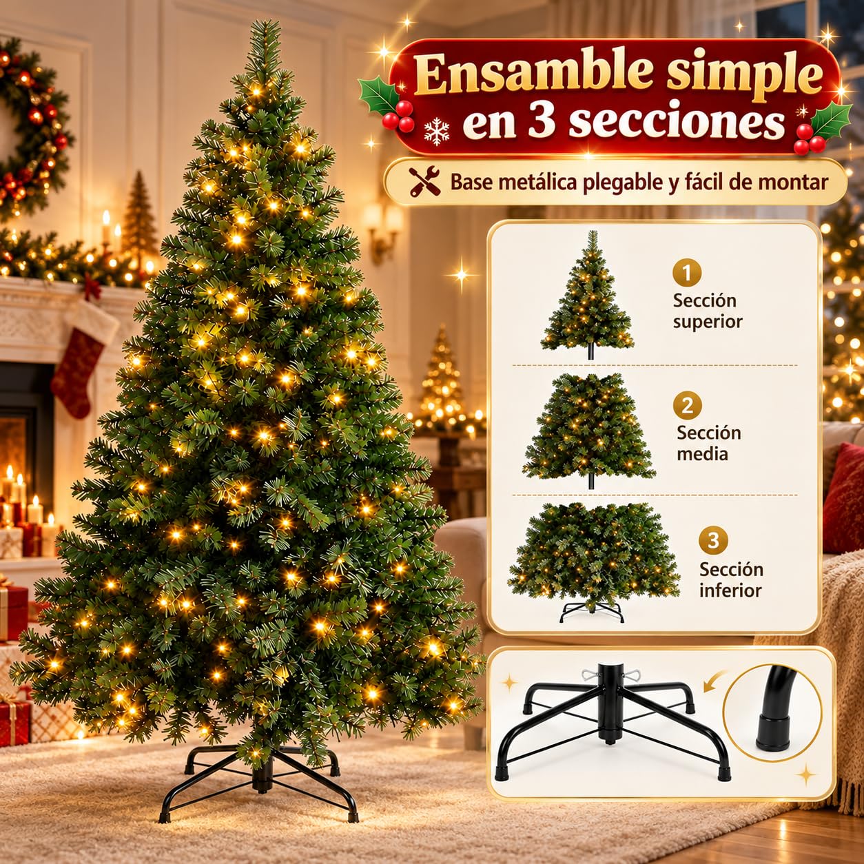 CM-TOP Árbol de Navidad con Luces Integradas 210cm