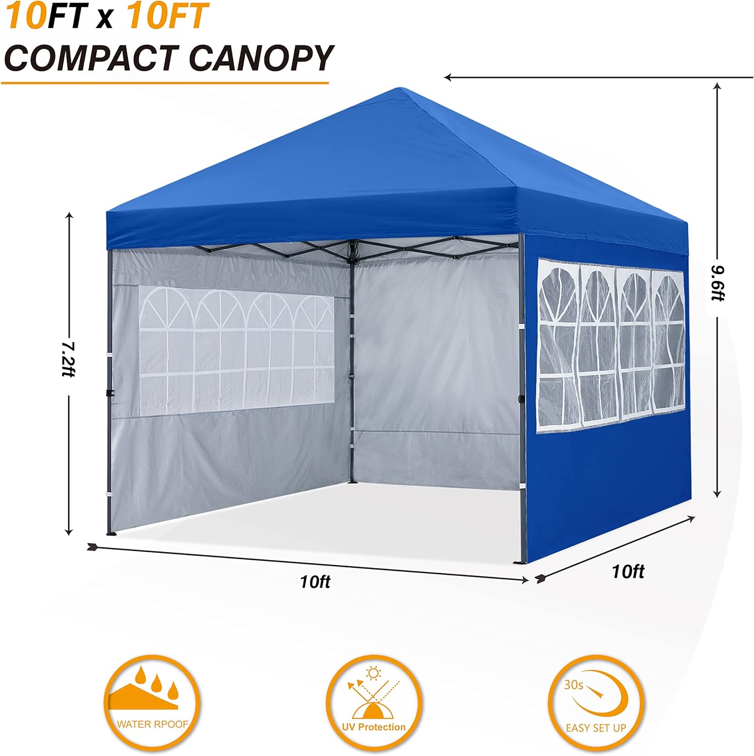 COOSHADE Toldo emergente de 10' x 10' con elegante ventana de iglesia pabellón al aire libre para fiesta, boda, barbacoa, tienda de eventos (azul real)