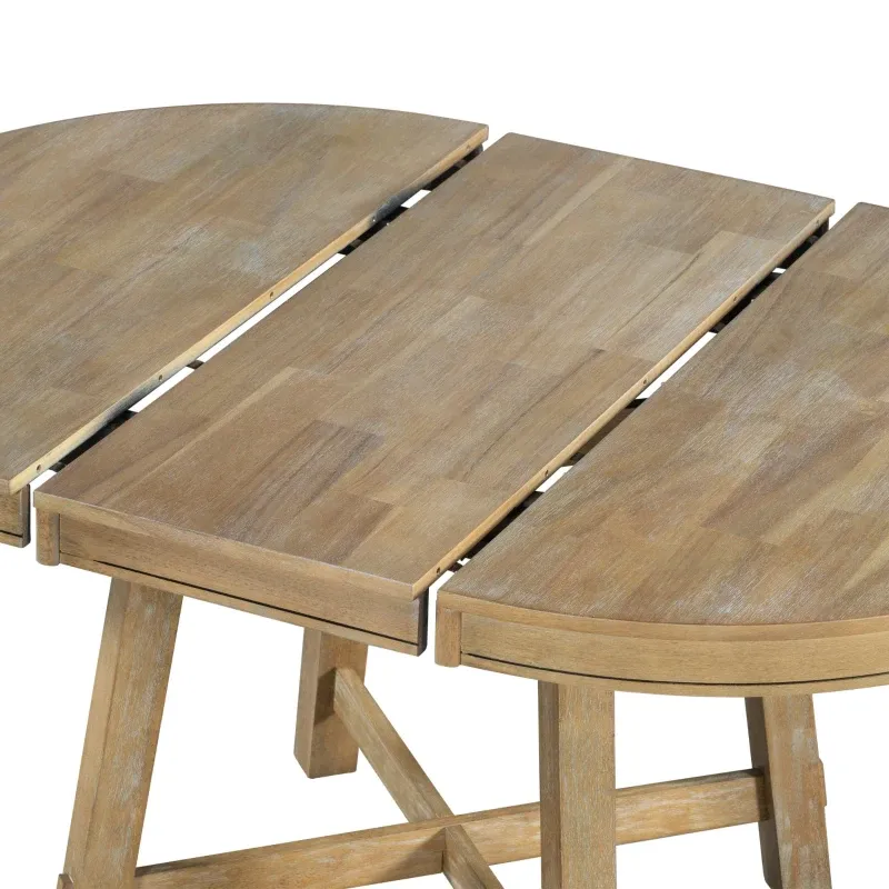 Juego de mesa de comedor de 5 piezas, mesa redonda extensible con base en forma de X y 4 sillas tapizadas, longitud ajustable de 42 a 58 pulgadas