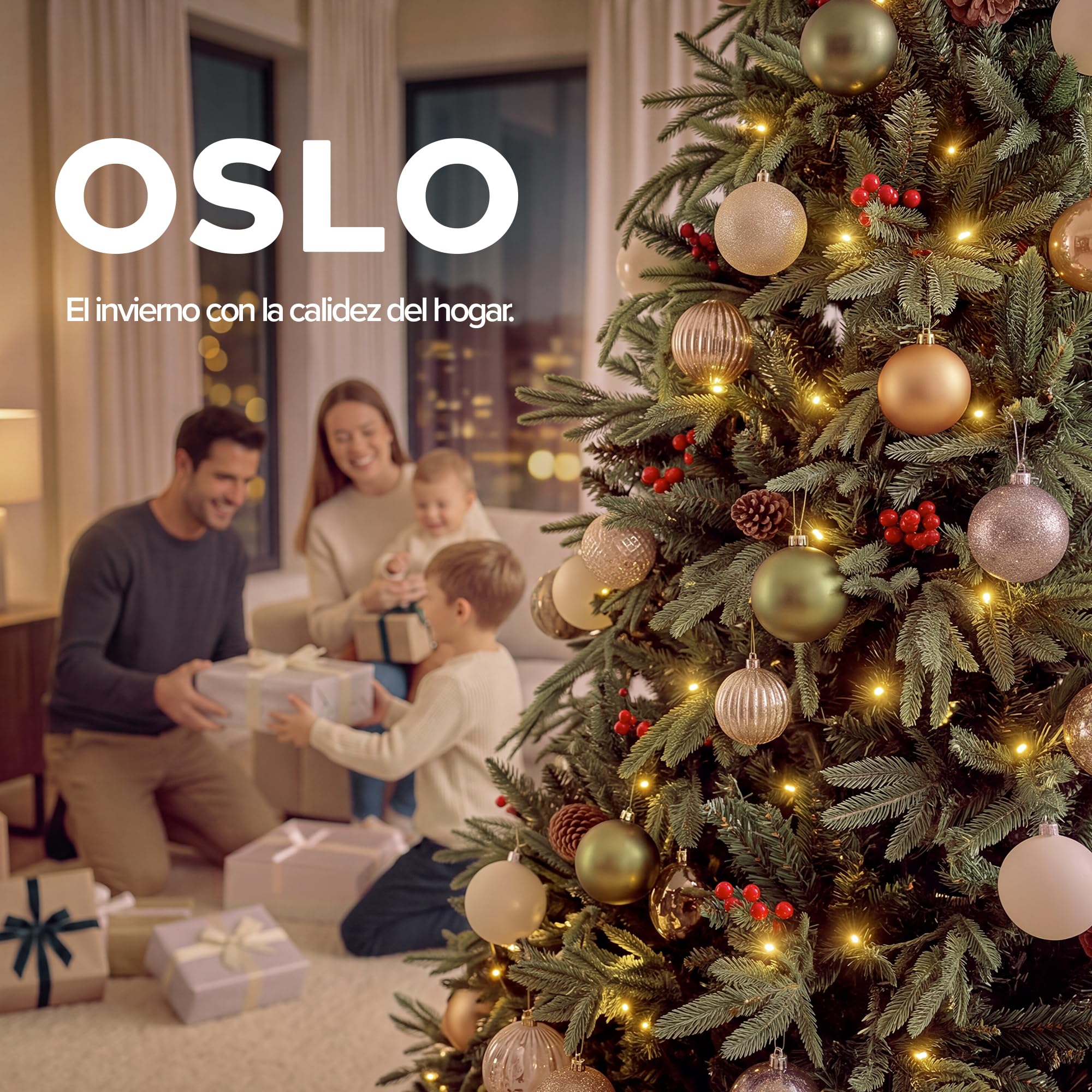 OSLO Árbol de Navidad Frondoso con Luces Integradas 2.5 m Verde