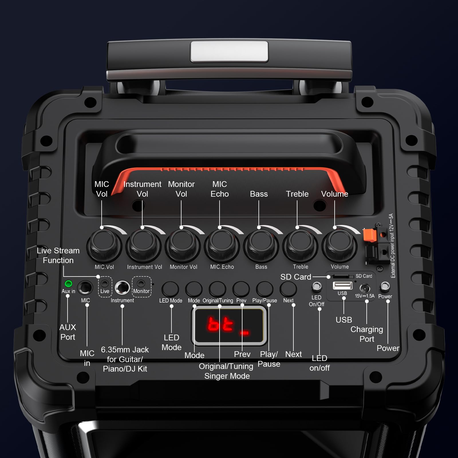 JYX Máquina de Karaoke con 2 Micrófonos Inalámbricos, Altavoz de Karaoke Bluetooth Portátil para Exteriores, Gran Sistema de PA de Fiesta con Luces de Discoteca para Reuniones