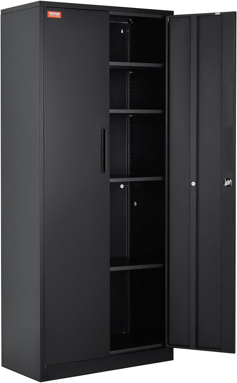Metal Storage Cabinet with Wheels, 75'' Locking Steel Storage Cabinet with 2 Magnetic Doors and 4 Adjustable Shelves for Office, Garage, Home