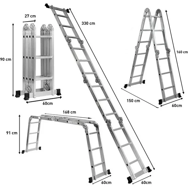 Escalera Bluelander 3.3 Metros, Escalera Multiposiciones, Plegable, 12 Peldaños, Antideslizante