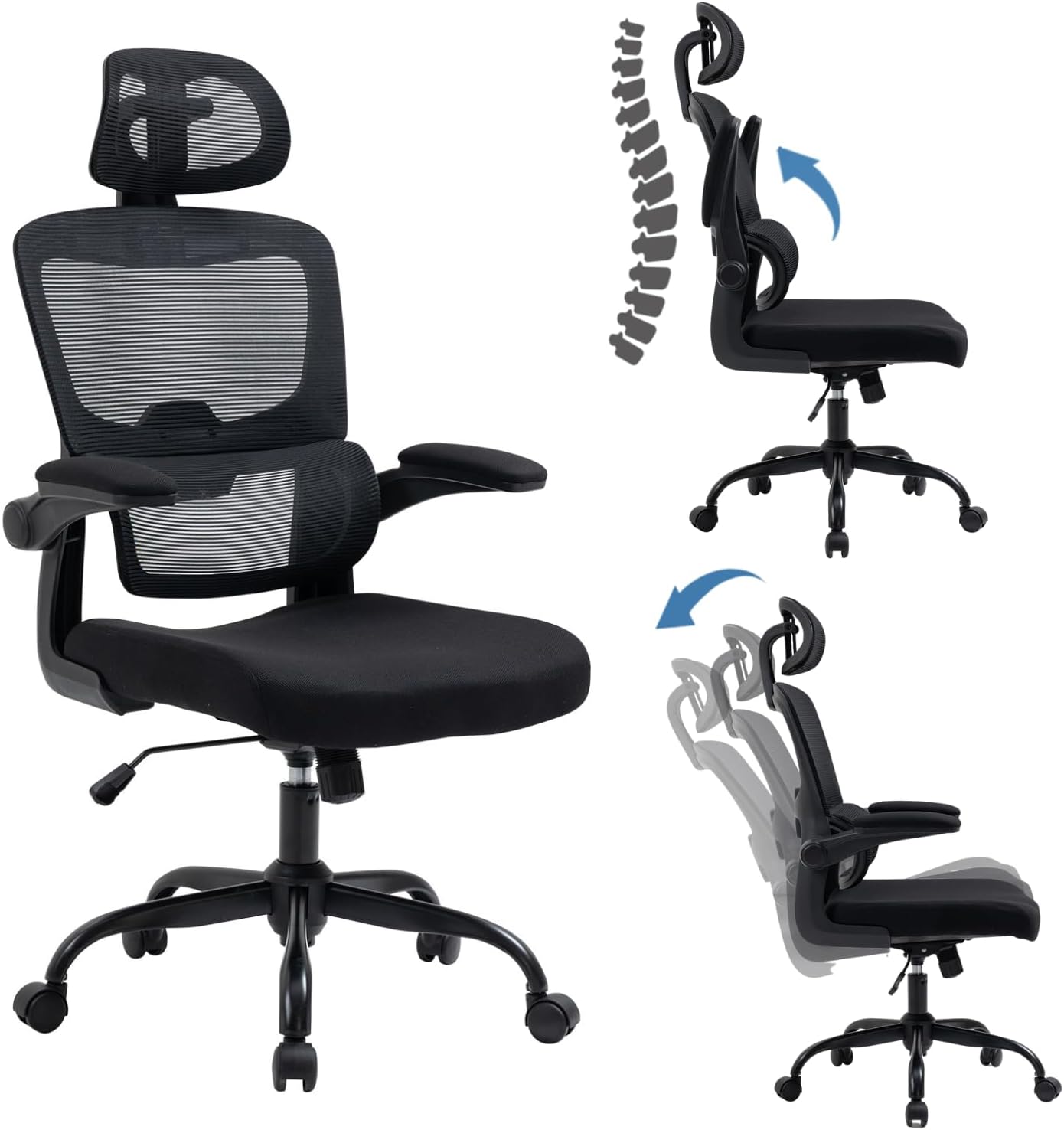 HOMEMAKE FURNITURE Silla Oficina ergonómica de Respaldo Alto con Soporte Lumbar Ajustable Altura reclinable descansabrazos Ajustables Silla Gamer sillas para Escritorio Silla ergonomica Rosa