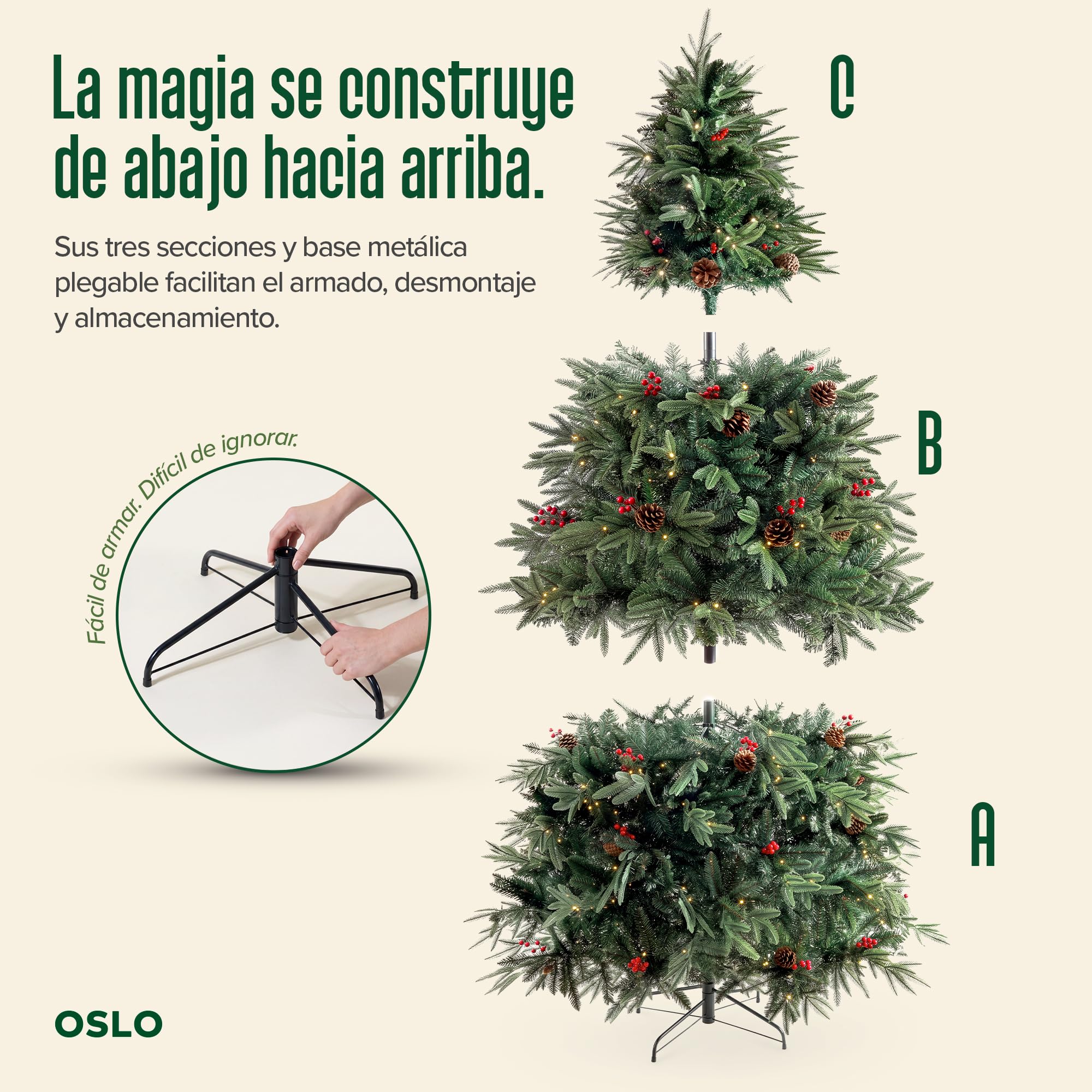 OSLO Árbol de Navidad Frondoso con Luces Integradas 2.5 m Verde