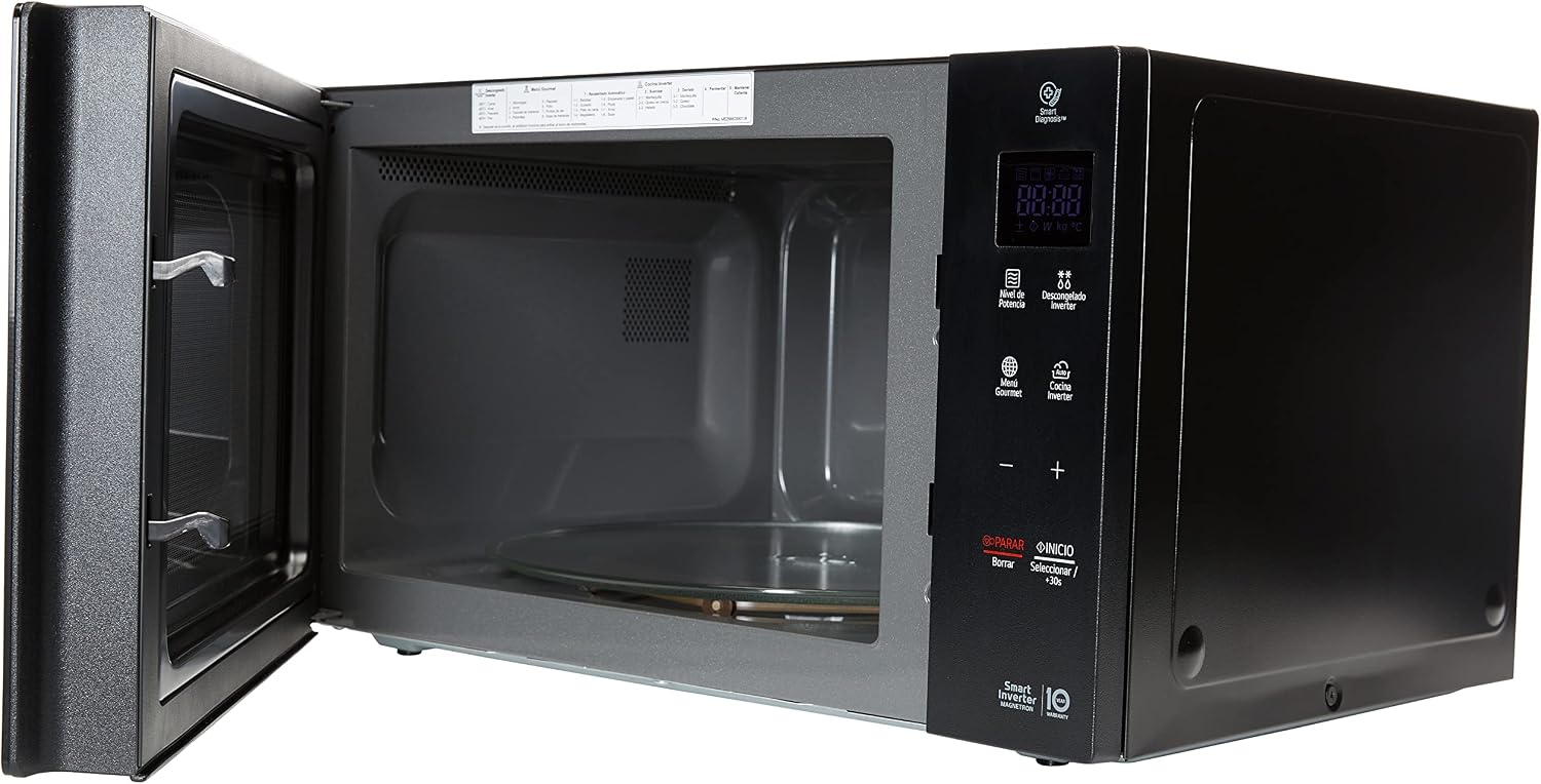 Horno de microondas LG, recubrimiento de facil limpieza, coccion uniforme, anillo giratorio estable, luz LED, Negro, modelo MS1536GIS