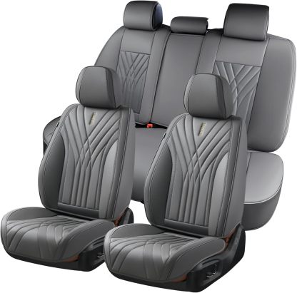FLORICH - Juego completo de fundas de asiento de piel, fundas universales para 5 asientos, protector de asiento de coche, cojín de piel para asiento de coche, fundas de asiento de automóvil marrones,