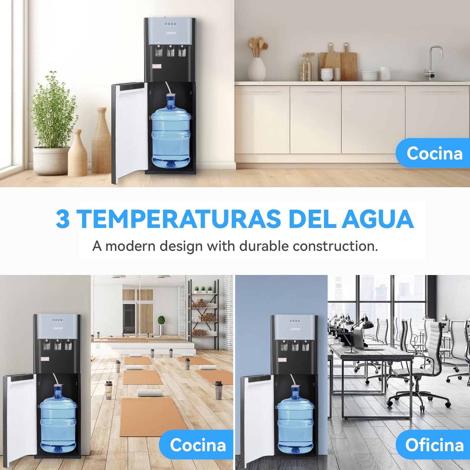 Dispensador de Agua Carga Superior, Capacidad para Jarras de 3 y 5 Galones