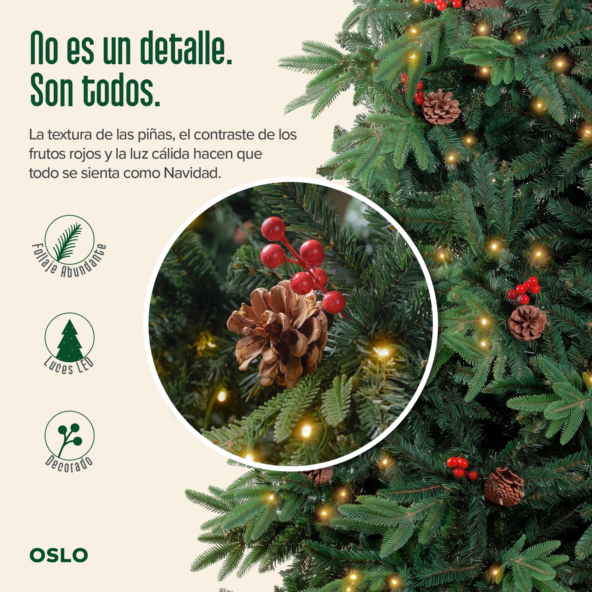 OSLO Árbol de Navidad Frondoso con Luces Integradas 2.5 m Verde